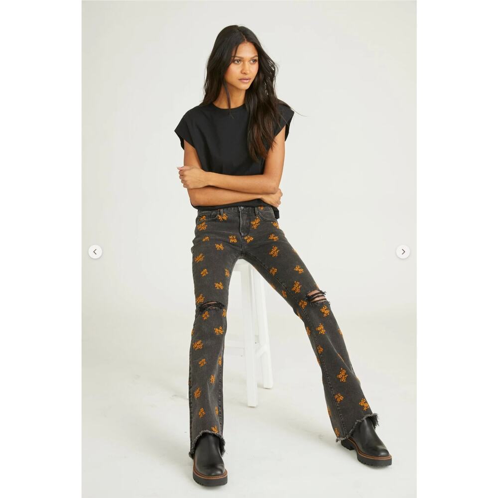 Women's Black and Orange Jeans
